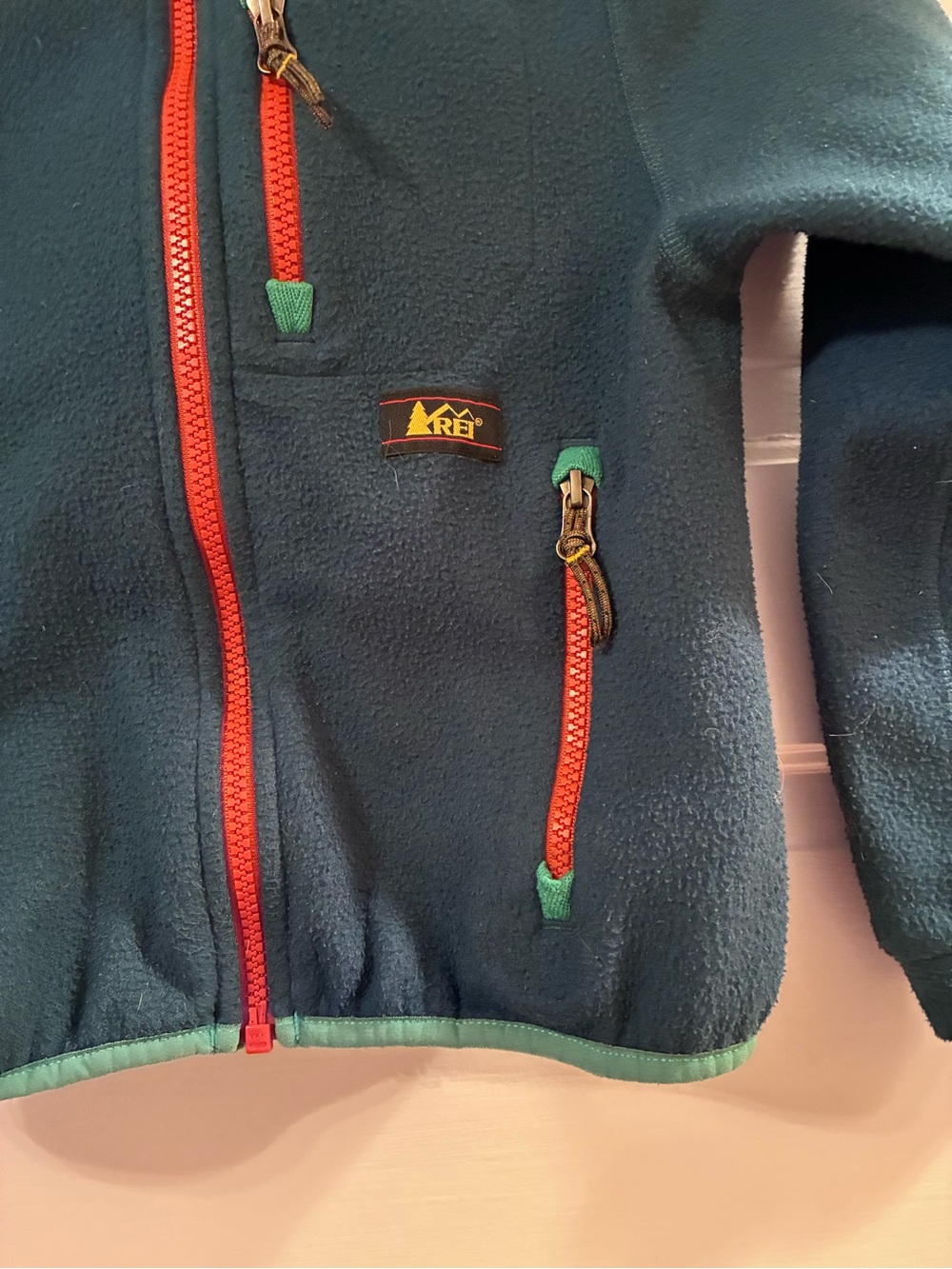 REI CO-OP TRAILSMITH FLEECE JACKET - KIDS' Blue with Orange Trim Size 6-7 - Picture 4 of 7